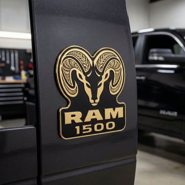 Custom Engraved RAM 1500 Tribal Engraved Door Badge - Premium Hand-Etched Automotive Art