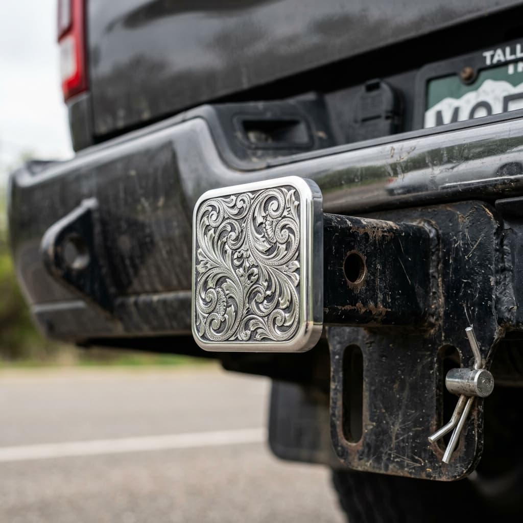 Premium Custom Engraved Custom Engraved Billet Aluminum Hitch Cover - Hand-Etched Automotive Art by Engraving Nation