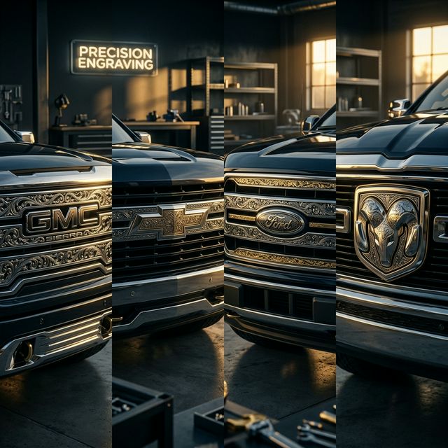 Close up of detailed custom emblem engraving